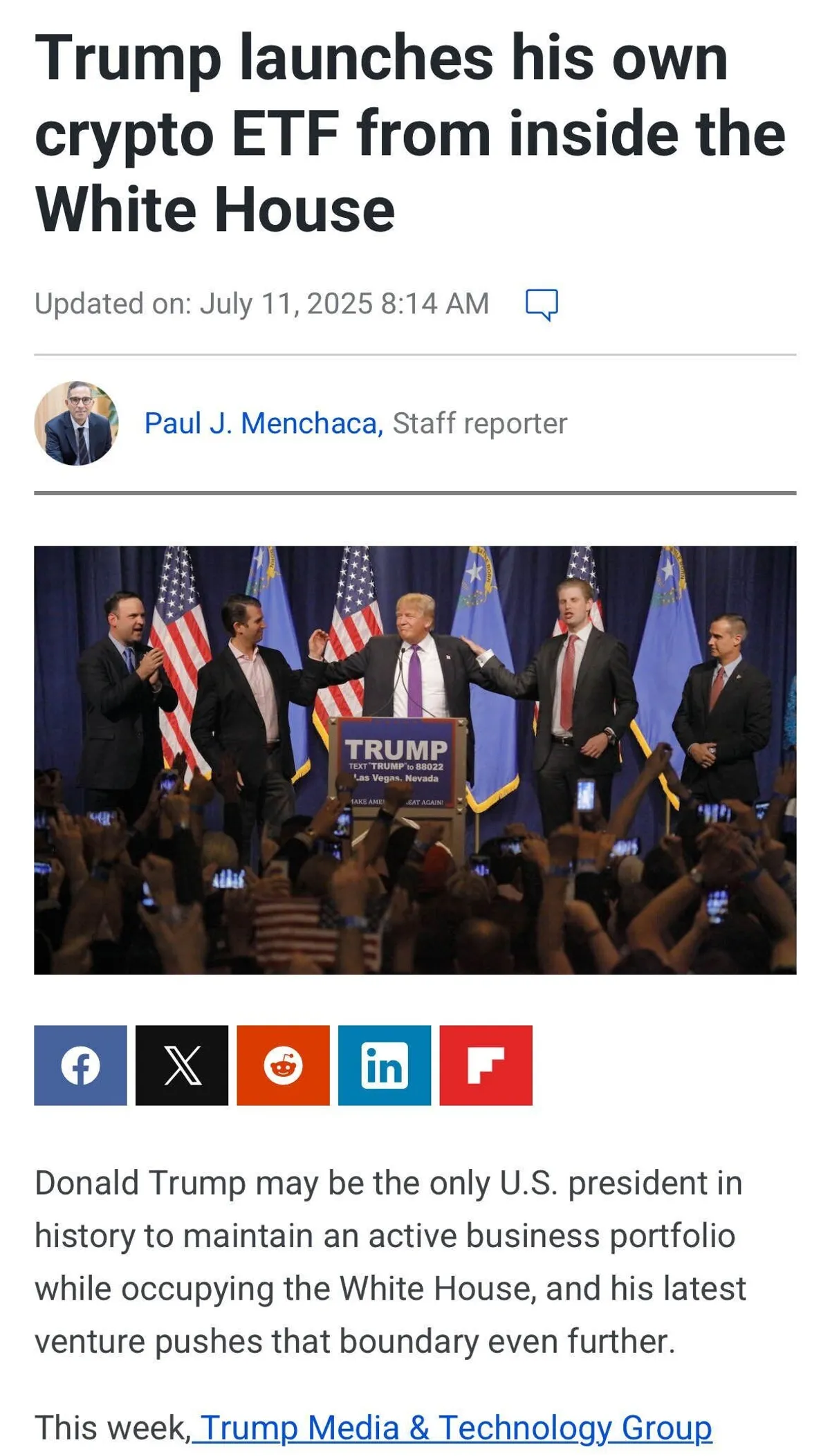 Trump launches crypto ETF from WH | Stocks & Investments - Blind