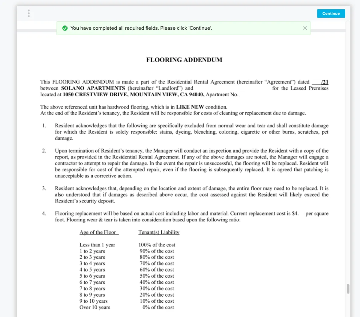 MTV CA No Wear And Tear On HardWood Floor Acceptable In Lease residential-lease-agreement-template-pdf-lease-leasehold-estate